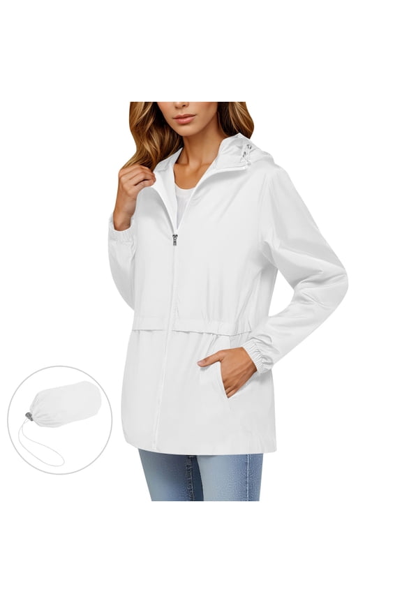 Womens Lightweight Raincoats Packable Waterproof Rain Jackets Outdoor Active Hooded Windbreaker Jacket Fall Thin Zip Up Hoodie Coats with Pockets