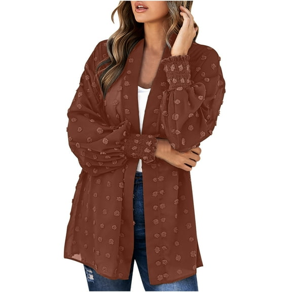 VEKDONE Womens Lightweight Swiss Dot Chiffon Cardigan Summer Kimono Open Front Beach Cover Up Tops Casual Loose Breathable Vacation Cardigans