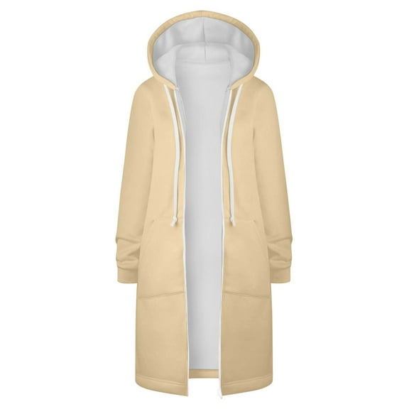 VEKDONE Womens Long Hoodie Jackets Winter Full Zip Up Fleece Coats with Hood Long Sleeve Loose Fit Drawstring Jackets with Pockets Fashion Outerwear