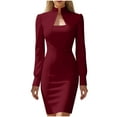 thumbnail image 1 of VEKDONE Womens Long Sleeve Bodycon Dress Formal Square Neck Midi Dress Business Casual Office Work Dresses Knee Length Dress Wine S, 1 of 8