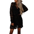 thumbnail image 1 of VEKDONE Womens Long Sleeve Button Down Dress Fashion Lace Embroidered Hollow Out Midi Dress Casual Flowy Loose Fit Vacation Dresses with Belt Black XXXL, 1 of 8