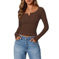 thumbnail image 1 of VEKDONE Womens Long Sleeve Henley Shirts Ribbed Knit Button Slim Fitted Tee Tops Solid Color Crew Neck Basic Blouses Casual Crop Work Shirt, 1 of 7