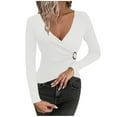 thumbnail image 1 of VEKDONE Womens Long Sleeve Shirts Sexy Wrap V Neck Sweaters Ribbed Knit Slim Fit Tops Fall Stretchy Comfy Knitted Sweater Casual Lightweight Pullover Tops, 1 of 4