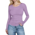 thumbnail image 1 of VEKDONE Womens Long Sleeve Tops Casual Scoop Neck Ribbed Knit Shirts Stretchy Slim Fitted Tunic Tops Solid Color Basic Undershirts, 1 of 7