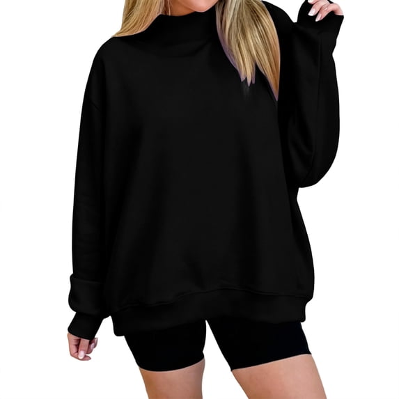 VEKDONE Womens Mock Neck Sweatshirt Long Sleeve Loose Fit Pullover Top | Casual Mock Neck Sweatshirt Oversized Pullover Drop Shoulder Lounge Travel Weekend Wear Black XXL