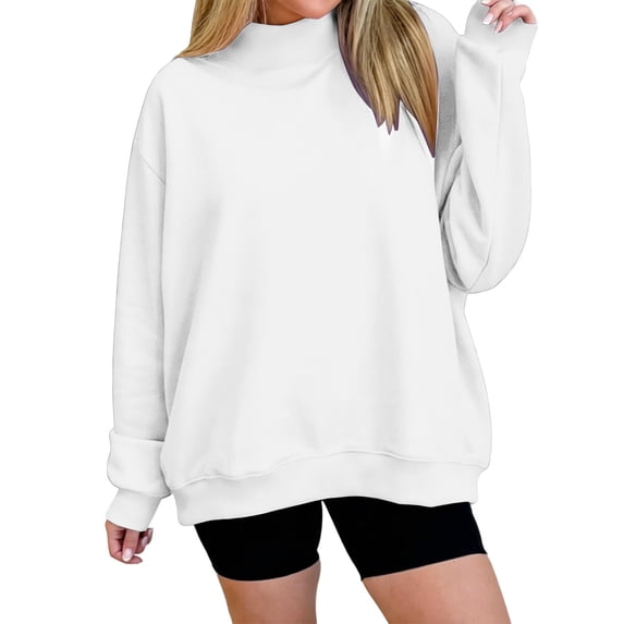 VEKDONE Womens Mock Neck Sweatshirt Long Sleeve Loose Fit Pullover Top | Casual Mock Neck Sweatshirt Oversized Pullover Drop Shoulder Lounge Travel Weekend Wear White XXL