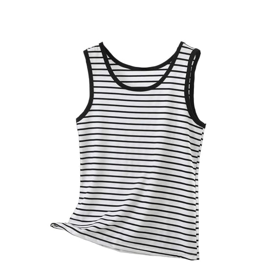 VEKDONE Womens Modal Stripe Tank Tops Plus Size Loose Fit Color Block Blouse Summer Sleeveless Crewneck Beach Tanks Casual Lightweight Breathable Tunic Tops Black XL