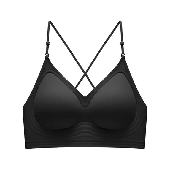 VEKDONE Womens Neck Hanging Beautiful Back Bra with Seamless Gathering, Comfortable top Support, no Steel Ring Bra, Backless Sport Bras Black Size L