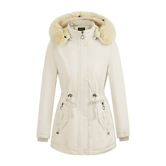 VEKDONE Womens Parka Coat Winter Thicken Puffer Jacket with Faux Fur Hood Long Sleeve Zip Up Detachable Hooded Jackets Thermal Outerwear with Pockets