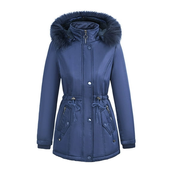 VEKDONE Womens Parka Coat Winter Thicken Puffer Jacket with Faux Fur Hood Long Sleeve Zip Up Detachable Hooded Jackets Thermal Outerwear with Pockets