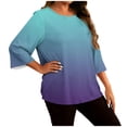 thumbnail image 1 of VEKDONE Womens Plus Size 3/4 Sleeve Tops Crewneck Loose Fit Tees Gradient Color Shirt Dressy Casual Workout Three Quarter Sleeve Blouses Purple L, 1 of 6
