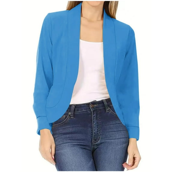 VEKDONE Womens Plus Size Cardigan Blazer Long Sleeve Plus Size Open Front Blazers Solid Color Slim Business Cardigans Dressy Office Work Coat Sky Blue XL