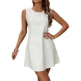 thumbnail image 1 of VEKDONE Womens Plus Size Linen Dress Sleeveless Crewneck Tunic Dresses with Pockets Solid Color Loose Fit A-Line Dress Fashion Clothes White L, 1 of 7