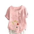 thumbnail image 1 of VEKDONE Womens Plus Size Mexican Shirts Floral Graphic Tees Summer Short Sleeve Crewneck Linen Blouse Casual Loose Fit Button Pullover Top Fashion Clothes Pink XXL, 1 of 5