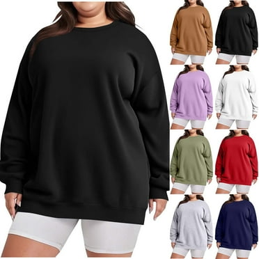 VEKDONE Womens Plus Size Sweatshirts Oversized Loose Fit Pullover Sweatshirt Basic Solid Crewneck Long Sleeve Blouse Fall Fashion Tops
