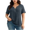 thumbnail image 1 of VEKDONE Womens Plus Size Tops V Neck Button Up Henley Shirts Solid Color Basic Short Sleeve Tees Casual Loose Fit Oversized Blouses with Pockets Navy XXXL, 1 of 9