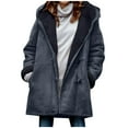 thumbnail image 1 of VEKDONE Womens Plush Hoodie Jackets 2026 Fall Winter Thickened Warm Horn Button Coat Long Sleeve Plus Size Outwear Solid Color Fleece Jacket with Pockets Navy L, 1 of 4