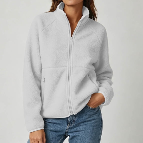 VEKDONE Womens Polar Fleece Jacket Zip Up Stand Collar Jackets Warm Casual Loose Fit Fuzzy Coat with Zipper Pockets Fall Winter Trendy for Cummuting