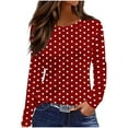thumbnail image 1 of VEKDONE Womens Polka Dots Tops Long Sleeve Crewneck Basic Shirts Casual Loose Fit Lightweight Pullover Tunic Tops, 1 of 4