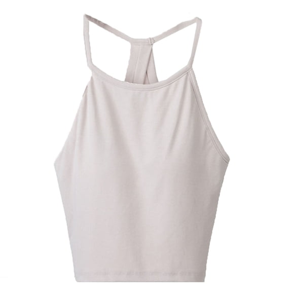 VEKDONE Womens Racerback Tank Top Summer Cotton Crop Spaghetti Strap Tanks with Built in Bra Solid Color Stretch Slim Fit Tunic Tops Khaki L