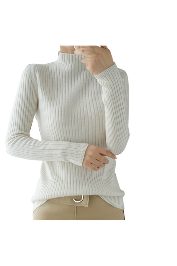 Womens Ribbed Knit Turtleneck Sweater Winter Solid Color Basic Long Sleeve Pullover Tops Casual Stretchy Slim Fitted Outfits Underwear