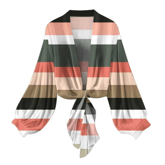 VEKDONE Womens Sheer Cardigan Tie Front Long Sleeve Shirts Cropped Bolero Shrug Summer Tops for Women Chiffon Lightweight Breathable Blouse
