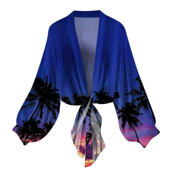 VEKDONE Womens Sheer Cardigan Tie Front Long Sleeve Shirts Cropped Bolero Shrug Summer Tops for Women Chiffon Lightweight Breathable Blouse
