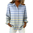 thumbnail image 1 of VEKDONE Womens Shirts Long Sleeve Button Lapel Shirt Fashion Stripe Color Block Blouses Casual Loose Fit Plus Size Tunic Tops, 1 of 6