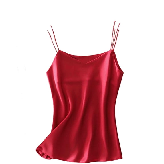 VEKDONE Womens Sleeveless Camisole Plus Size Satin Spaghetti Straps Tank Tops Solid Color V-Neck Basic Tanks Summer Casual Lightweigh Tunic Tops Red XXXXL
