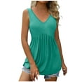 thumbnail image 1 of VEKDONE Womens Sleeveless Tank Tops Casual Hide Belly Pleated Flowy Tanks Summer Solid Color Loose Lightweight Vests Green X-Large, 1 of 9
