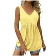 thumbnail image 1 of VEKDONE Womens Sleeveless Tank Tops Casual Hide Belly Pleated Flowy Tanks Summer Solid Color Loose Lightweight Vests Yellow Small, 1 of 9