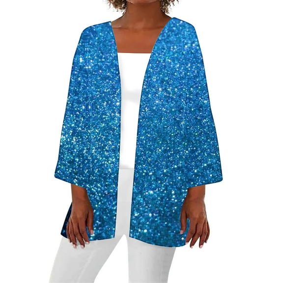 VEKDONE Womens Sparkly Sequins Cardigan Shrug Bolero Jacket Lightweight 3/4 Sleeve Open Front Knit Sweater Casual Outdoor Glitter Clubwear Cardigans