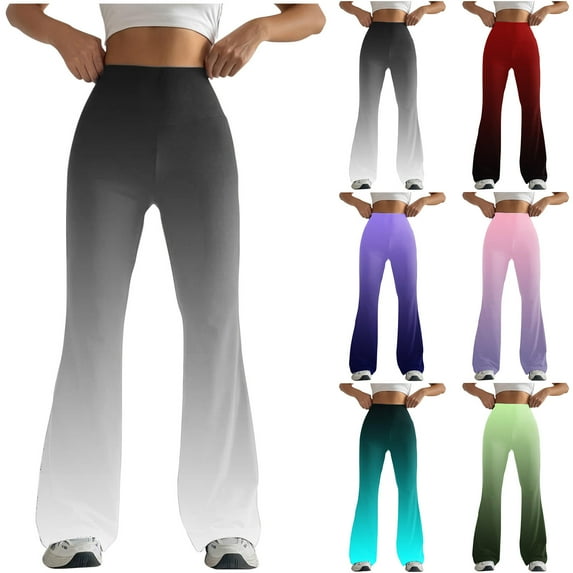 VEKDONE Womens Stretch High Waist Flare Pants Fitted Gradient Color Flared Pants Stretchy Tummy Control Workout Yoga Pants with Pockets