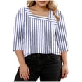 thumbnail image 1 of VEKDONE Womens Stripe Plus Size Tops 3/4 Length Sleeve Loose Fit Blouse Asymmetrical Neck Button Tunic Tops Summer Fashion Clothes Blue XL, 1 of 7