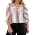 thumbnail image 1 of VEKDONE Womens Stripe Plus Size Tops 3/4 Length Sleeve Loose Fit Blouse Asymmetrical Neck Button Tunic Tops Summer Fashion Clothes Orange XL, 1 of 7