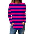 thumbnail image 1 of VEKDONE Womens Striped Tops Fall Fashion Round Neck Long Sleeve Sweatshirts Casual Loose Comfy Pullover Tops Curved Hem Plus Size Tunics, 1 of 4