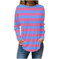 thumbnail image 1 of VEKDONE Womens Striped Tops Fall Fashion Round Neck Long Sleeve Sweatshirts Casual Loose Comfy Pullover Tops Curved Hem Plus Size Tunics, 1 of 4