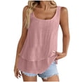 thumbnail image 1 of VEKDONE Womens Summer Linen Tank Tops Loose Fit Layered Pleated Tunics Sleeveless Scoop Neck Swing Beach Tanks Solid Color Lightweight Pullover Vest Watermelon Red XXL, 1 of 7