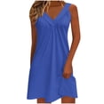 thumbnail image 1 of VEKDONE Womens Summer Mini Dresses Sleeveless V Neck Sundresses Casual Llightweight Solid Color Beach Dress for Vacation Party Blue XXL, 1 of 6