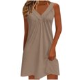 thumbnail image 1 of VEKDONE Womens Summer Mini Dresses Sleeveless V Neck Sundresses Casual Llightweight Solid Color Beach Dress for Vacation Party Coffee L, 1 of 6