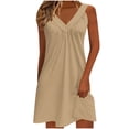 thumbnail image 1 of VEKDONE Womens Summer Mini Dresses Sleeveless V Neck Sundresses Casual Llightweight Solid Color Beach Dress for Vacation Party Khaki L, 1 of 6