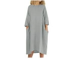 thumbnail image 1 of VEKDONE Womens Summer Round Neck Solid Cotton Linen Maxi Dresses Casual 3/4 Sleeve Long Dresses Gray,XL, 1 of 6