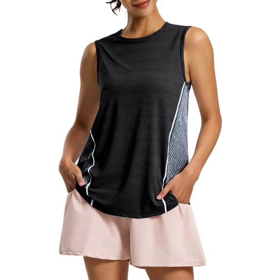 VEKDONE Womens Summer Workout Tank Tops Mesh Breathable Athletic Tank Top Sleeveless PlusSize Loose Fit Tunic Tops Outdoor Running Gym Yoga Tanks Black XXXXXL
