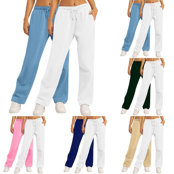 VEKDONE Womens Sweatpants 2 Pack Casual Loose Fit Drawstring Sweat Pants Elastic High Waist Straight Leg Athletic Pants with Pockets