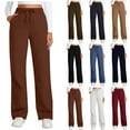 thumbnail image 1 of VEKDONE Womens Sweatpants Fall Thin Fleece Baggy Wide Leg Sweatpant Elastic Waisted Drawstring Straight Leg Sweat Pants Solid Cozy Lounge Long Pants with Pockets, 1 of 6