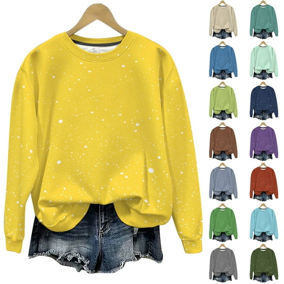 VEKDONE Womens Sweatshirts Glitter Print Plus Size Blouse Casual Loose Fit Crewneck Pullover Sweatshirt Fall Long Sleeve Fashion Clothes Tops