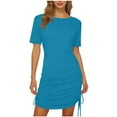 thumbnail image 1 of VEKDONE Womens T-Shirt Dress Short Sleeve Crewneck Drawstring Ruched Mini Dress Casual Athletic Tennis Dresses Solid Color Lightweight Dress Light Blue XXXL, 1 of 7