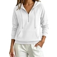 thumbnail image 1 of VEKDONE Womens Thin Fleece Lined Hoodie Fall Long Sleeve 1/2 Zip Up Pullover Sweatshirts | Casual Loose Fit Pullover Tops, Drawstring Hooded Sweatshirt with Kangaroo Pocket White XXL, 1 of 5