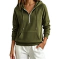 thumbnail image 1 of VEKDONE Womens Thin Fleece Lined Hoodie Fall Long Sleeve 1/2 Zip Up Pullover Sweatshirts | Casual Loose Fit Pullover Tops, Drawstring Hooded Sweatshirt with Kangaroo Pocket Army Green M, 1 of 5