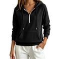 thumbnail image 1 of VEKDONE Womens Thin Fleece Lined Hoodie Fall Long Sleeve 1/2 Zip Up Pullover Sweatshirts | Casual Loose Fit Pullover Tops, Drawstring Hooded Sweatshirt with Kangaroo Pocket Black S, 1 of 5